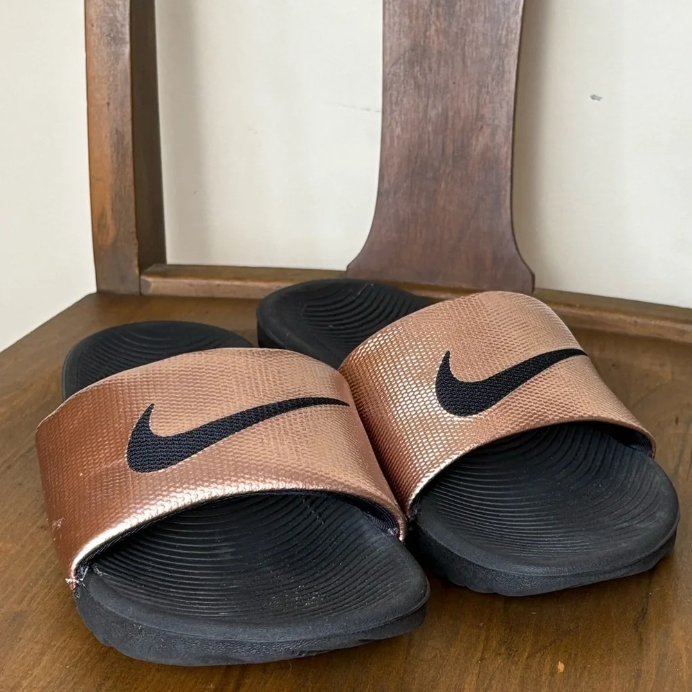 Nike Black and Copper Slide Sandals Size 10